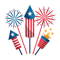 American fireworks set shilhotee vector isolated on white background