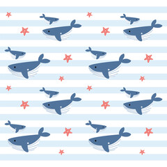 Vector Illustration Whale Seamless Pattern