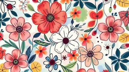 Vibrant Floral Pattern Design Featuring Colorful Flowers and Leaves for Textile Fabric Print