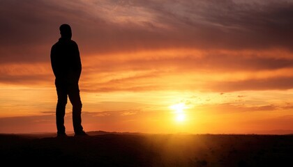 Fototapeta premium Lonely Figure Silhouetted Against Sunset 