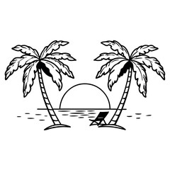 minimalist black line art tropical illustration