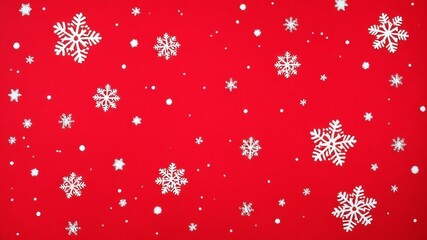 Festive Red Background with Scattered White Snowflakes Winter Holiday Pattern