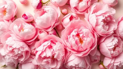Obraz premium Beautiful Pink Peonies Close Up Floral Background Image Many Delicate Blossoms