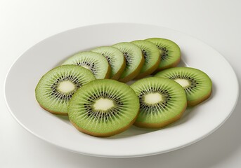 Sliced Kiwi on White Plate on Isolated Background