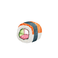 sushi rolls on a white background. Sushi drawing cartoon illustration isolated. Japanese food illustration hand drawn