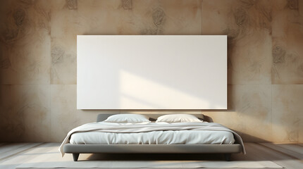 Spacious Bedroom with Large Blank Canvas Mockup Modern Interior Design