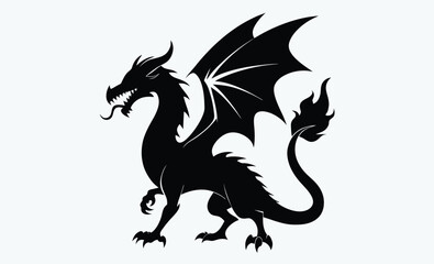 Dragon silhouette, dragon black silhouette vector, Simple silhouette Design vector icon with white background 