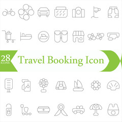  Travel Booking Icon Set. Stylish and user-friendly icons for enhancing travel apps, websites, and services, perfect for streamlining flight searches, hotel bookings,