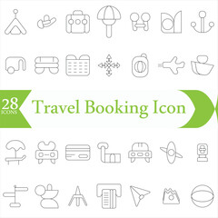  Travel Booking Icon Set. Stylish and user-friendly icons for enhancing travel apps, websites, and services, perfect for streamlining flight searches, hotel bookings,