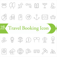  Travel Booking Icon Set. Stylish and user-friendly icons for enhancing travel apps, websites, and services, perfect for streamlining flight searches, hotel bookings,