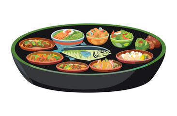Set of Bento Meal Platter - Vector Illustration