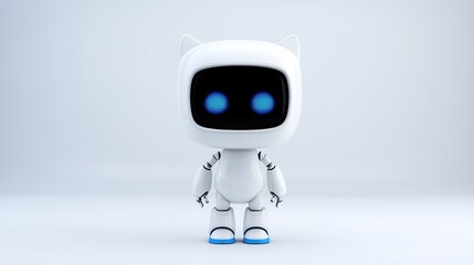 Cute robot character with cat ears. futuristic white robot with blue eyes in minimal design