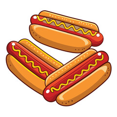 American hot dogs set isolated on white background