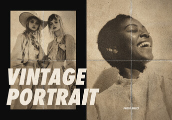 Vintage Sepia Portrait Folded Paper Photo Effect