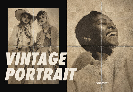 Vintage Sepia Portrait Folded Paper Photo Effect