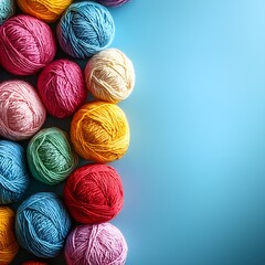 Vibrant Yarn Balls on Blue Background