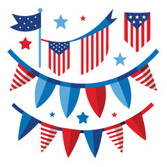 Obraz premium American red white and blue balloons set shilhotee vector isolated on white background
