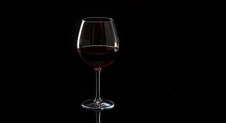Glass of Red Wine with Reflections on Black Table
