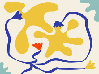 abstract illustration of yellow flowers blooming in Matisse style
