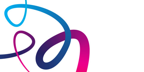 Colorful Abstract Swirl Lines on White Background, Dynamic Gradient Swirl Ribbon Design in Blue and Pink. 