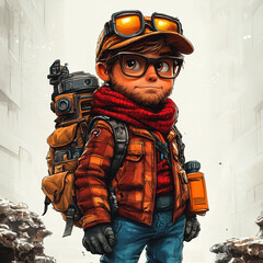 Adventurous boy wearing glasses poses confidently in urban environment  