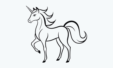 Unicorn silhouette, black vector icon, fantasy animal, magical creature, white background 