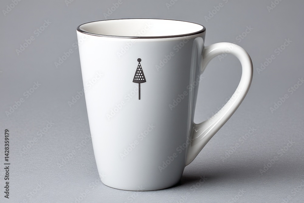 Poster a clean modern mug with one small flag icon near the handle