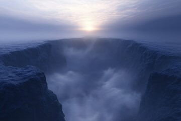 Obraz premium Majestic view of a deep chasm illuminated by the rising sun during early morning hours