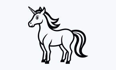 Unicorn silhouette, black vector icon, fantasy animal, magical creature, white background 