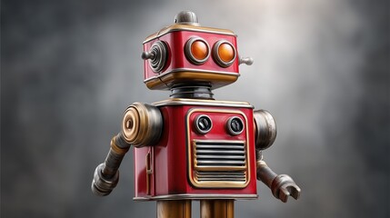 Fototapeta premium Retro toy robot. classic vintage mechanical design with red and silver colors