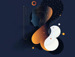 Modern Abstract Female Silhouette in Deep Blue and Copper Tones