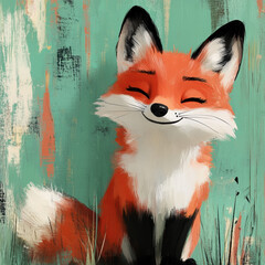 Smiling fox character on a colorful abstract background  