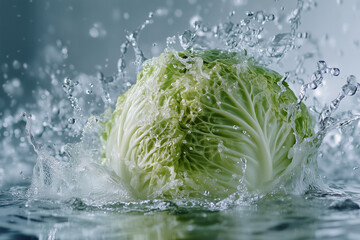 勢いよく水しぶきを上げるキャベツ