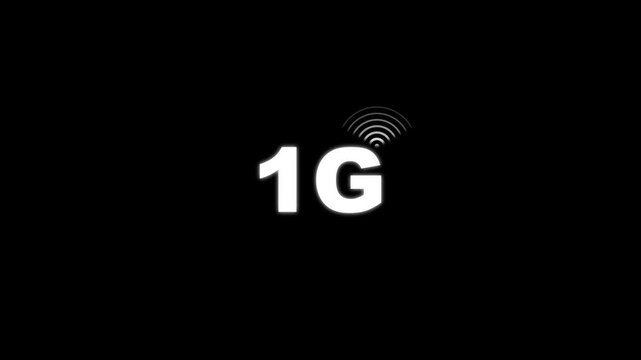 The Animated 1G network icon design in flat icon. Technology concept icon. 1G network animation on black background.