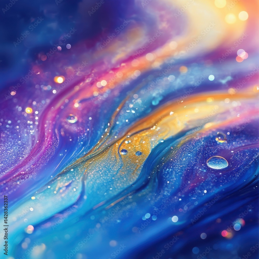 Fototapete bending bubble thread element on a vibrant stream backdrop