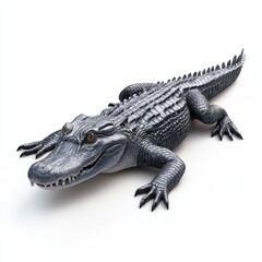 Naklejka premium Realistic depiction of a crocodile model showcasing intricate details on skin texture and lifelike features in a pristine environment