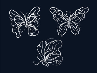 Elegant White Line Art Butterflies on Dark Background