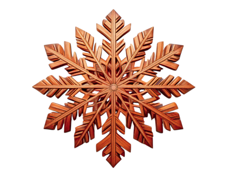 Intricate wooden snowflake, handcrafted with meticulous detail.  A symbol of winter, natures artistry, and festive cheer.