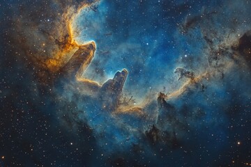 Obraz premium Majestic view of a nebula showcasing vibrant colors and cosmic structures in the night sky