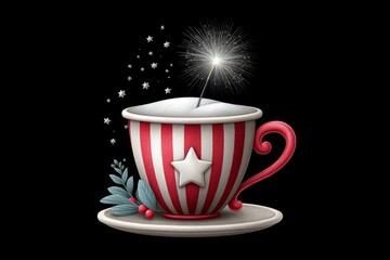 A hand-drawn patriotic coffee cup with bold stripes and sparkler in it