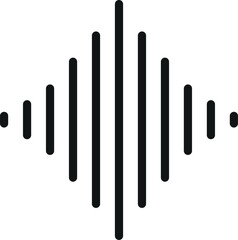 Black sound wave icon with symmetrical vertical lines on white background, simple and modern design	