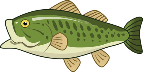 Cartoon bass fish isolated on white background free Vector in adobe stoke