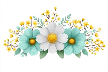 A minimalist flower crown icon in soft green and yellow on white background
