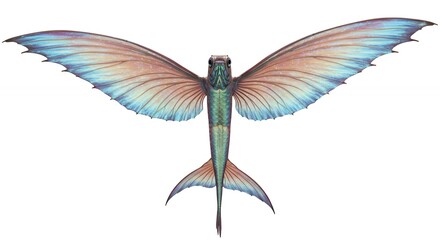 Fototapeta premium Detailed image of a flying fish with colorful wings