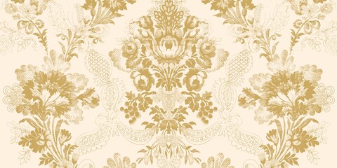 Ornate Gold Damask Pattern on a Cream Background
