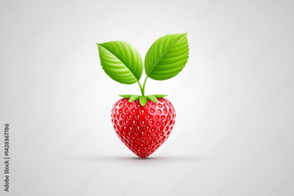 Aufkleber a simple red strawberry icon with two tiny leaves on a white surface