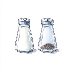 Illustration of a Salt and Pepper Shaker Set Featuring Clean Lines and Soft Colors for Modern Kitchen Decor