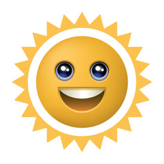 Cartoon 3d sun. Sun laughing. Vector 3d clipart isolated on white background.