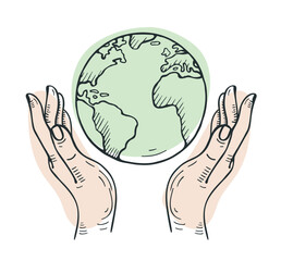 Environmental protection concept. Planet Earth in hands. Vector clipart.