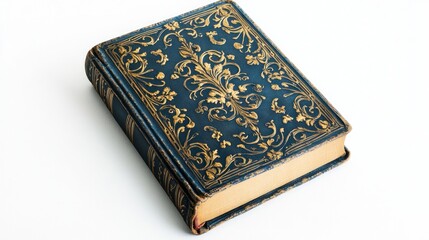Antique book with ornate navy blue leather cover